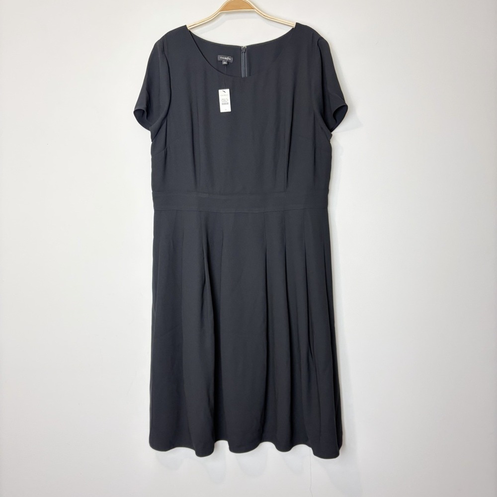Talbots Women's Fit and Flare Pleated Skirt Dress Black 16 Casual Minimalist NWT